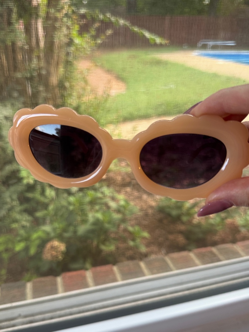 Anthropologie Peach Scalloped Oval Sunglasses